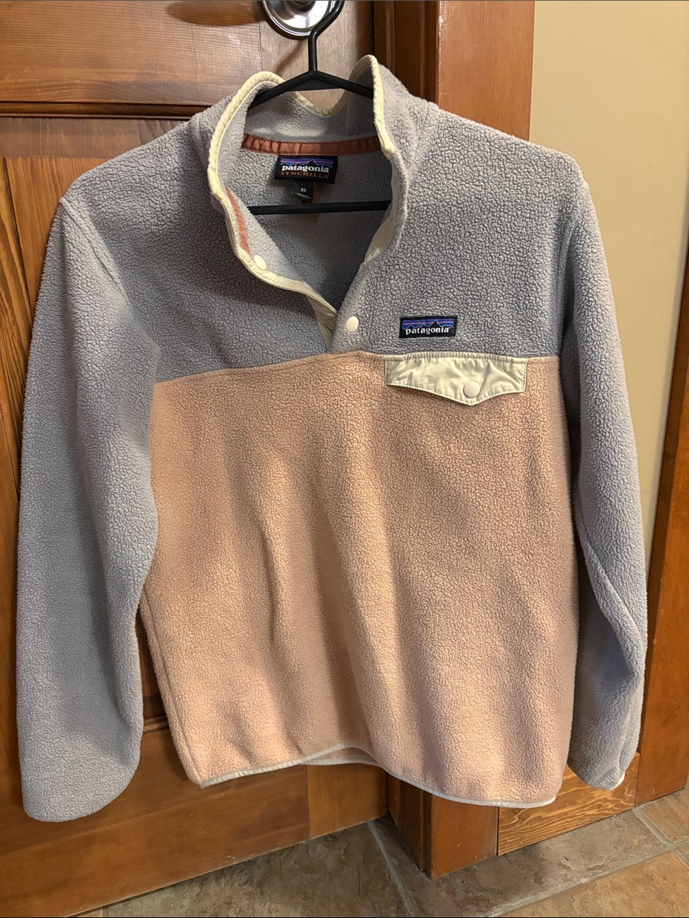 Patagonia Women’s Pink and Gray Synchilla Fleece Sweater